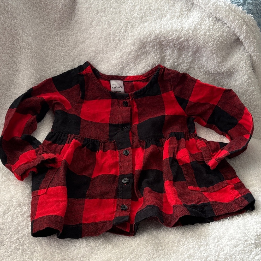 Carter's Red and Black Checkered Button Down Dress